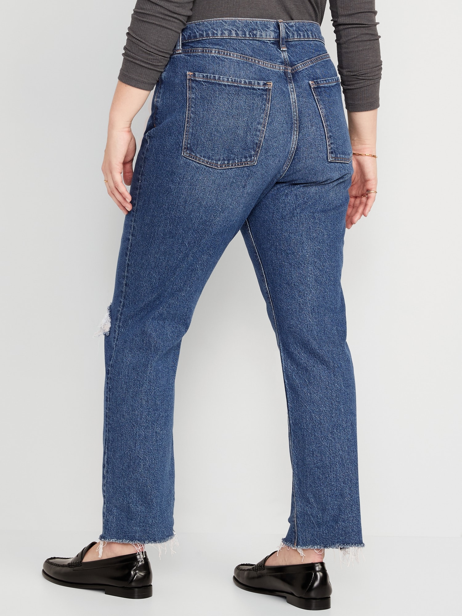 Women's Pull On Jean Femme Taille Haute Coupe Worker Blu Denim