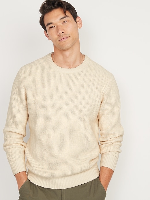 Image number 1 showing, Textured Waffle-Knit Crew-Neck Sweater