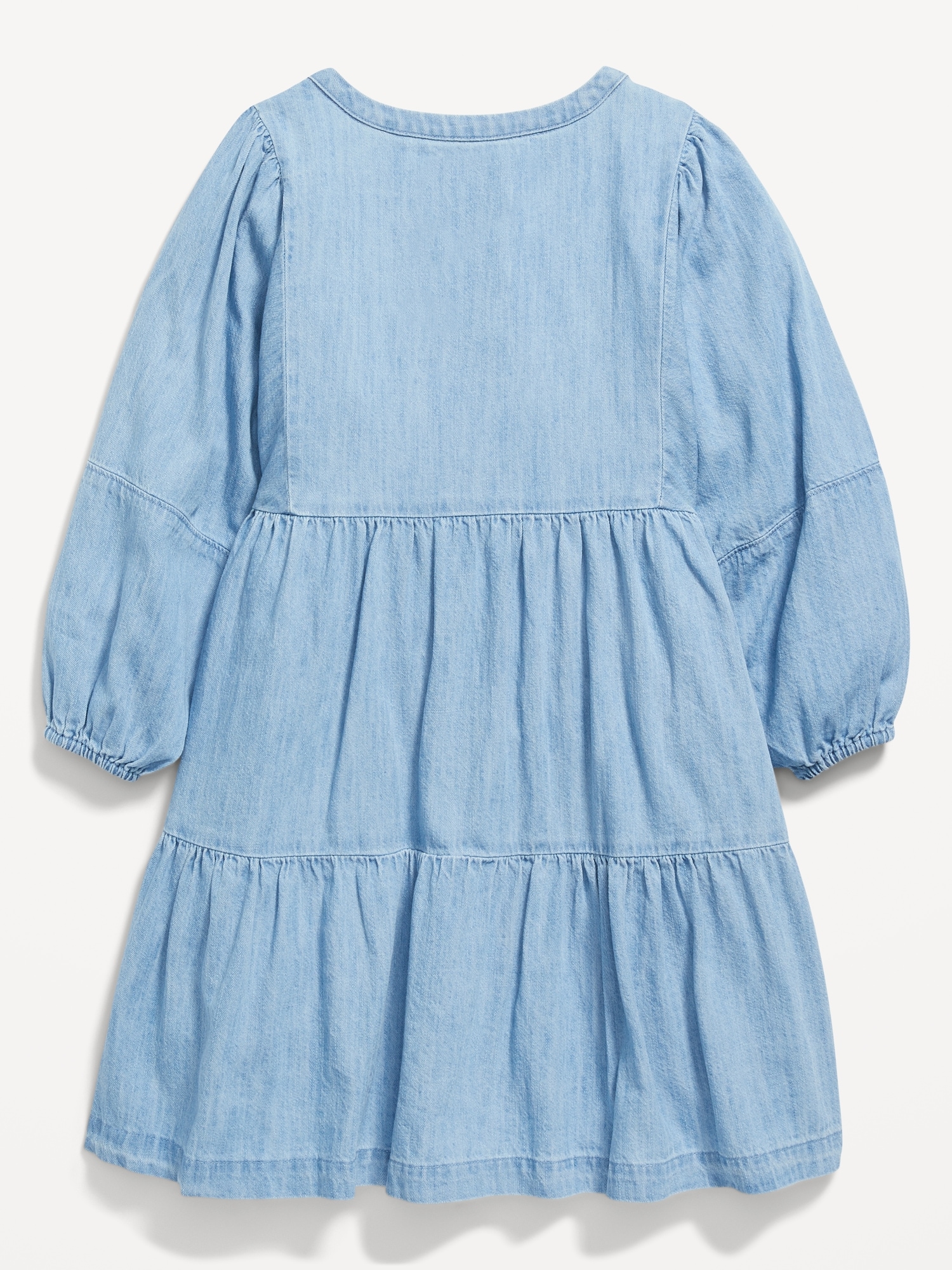 Long-Sleeve Button-Front Tiered Swing Dress for Girls