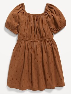 Solid Cinched-Waist Clip-Dot Dress for Toddler Girls