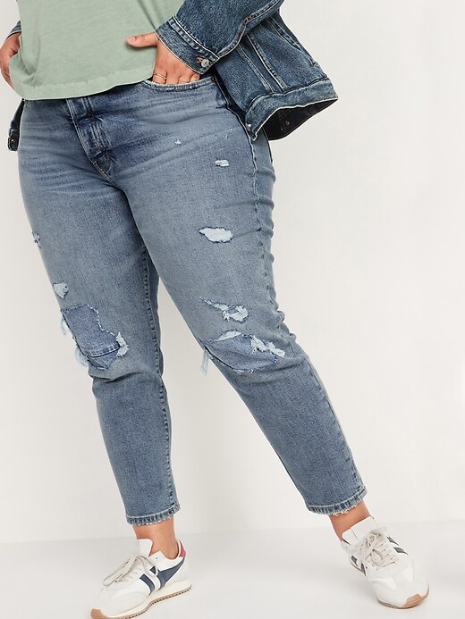 Image number 7 showing, High-Waisted Button-Fly O.G. Straight Ripped Ankle Jeans for Women