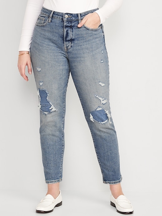 Image number 5 showing, High-Waisted Button-Fly O.G. Straight Ripped Ankle Jeans for Women