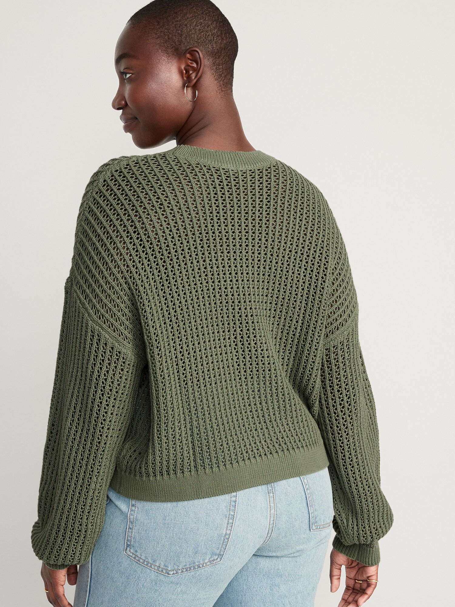 LongSleeve Cropped Crochet Sweater for Women Old Navy