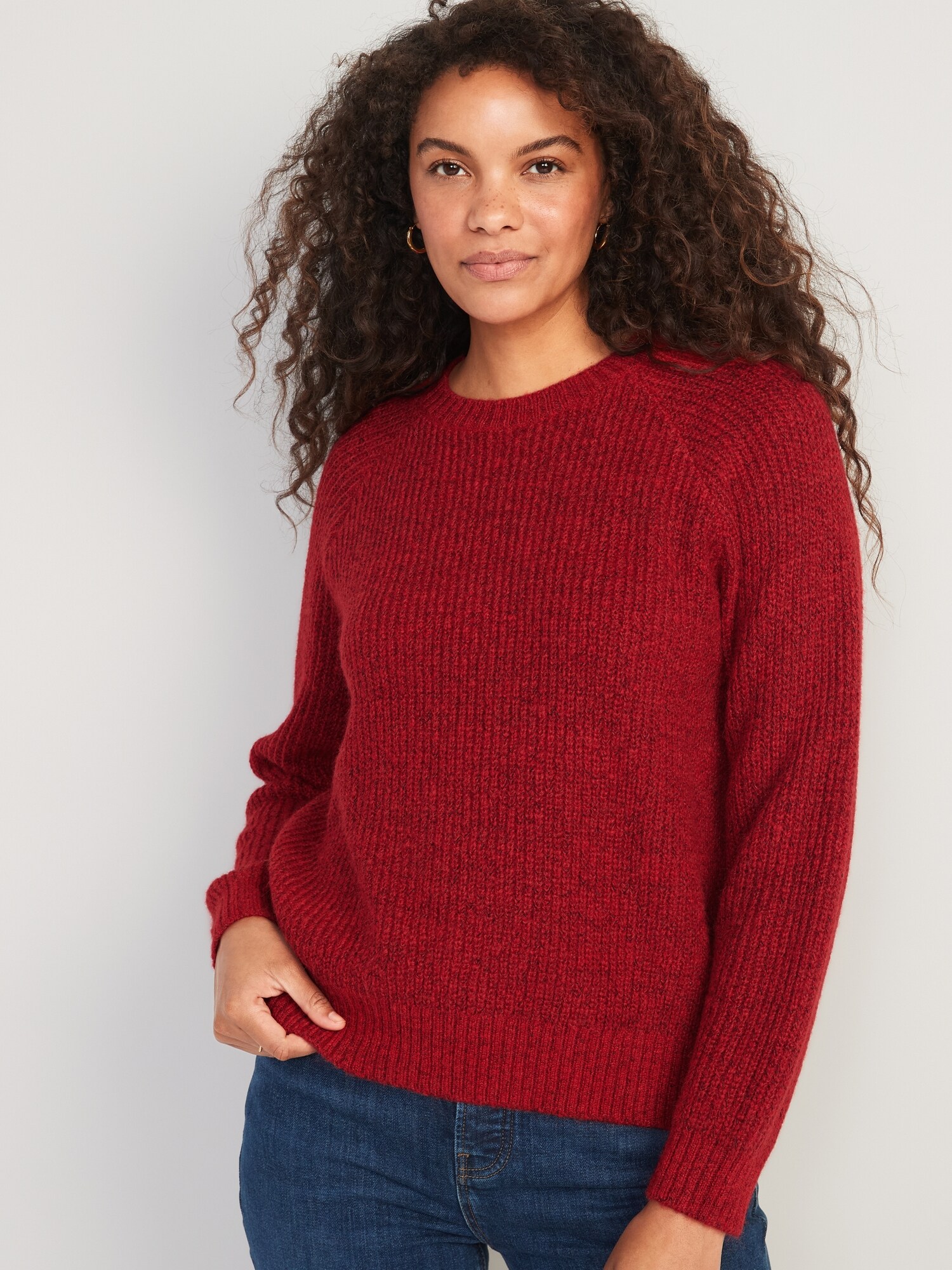 Old Navy Cozy Shaker-Stitch Pullover Sweater for Women red. 1