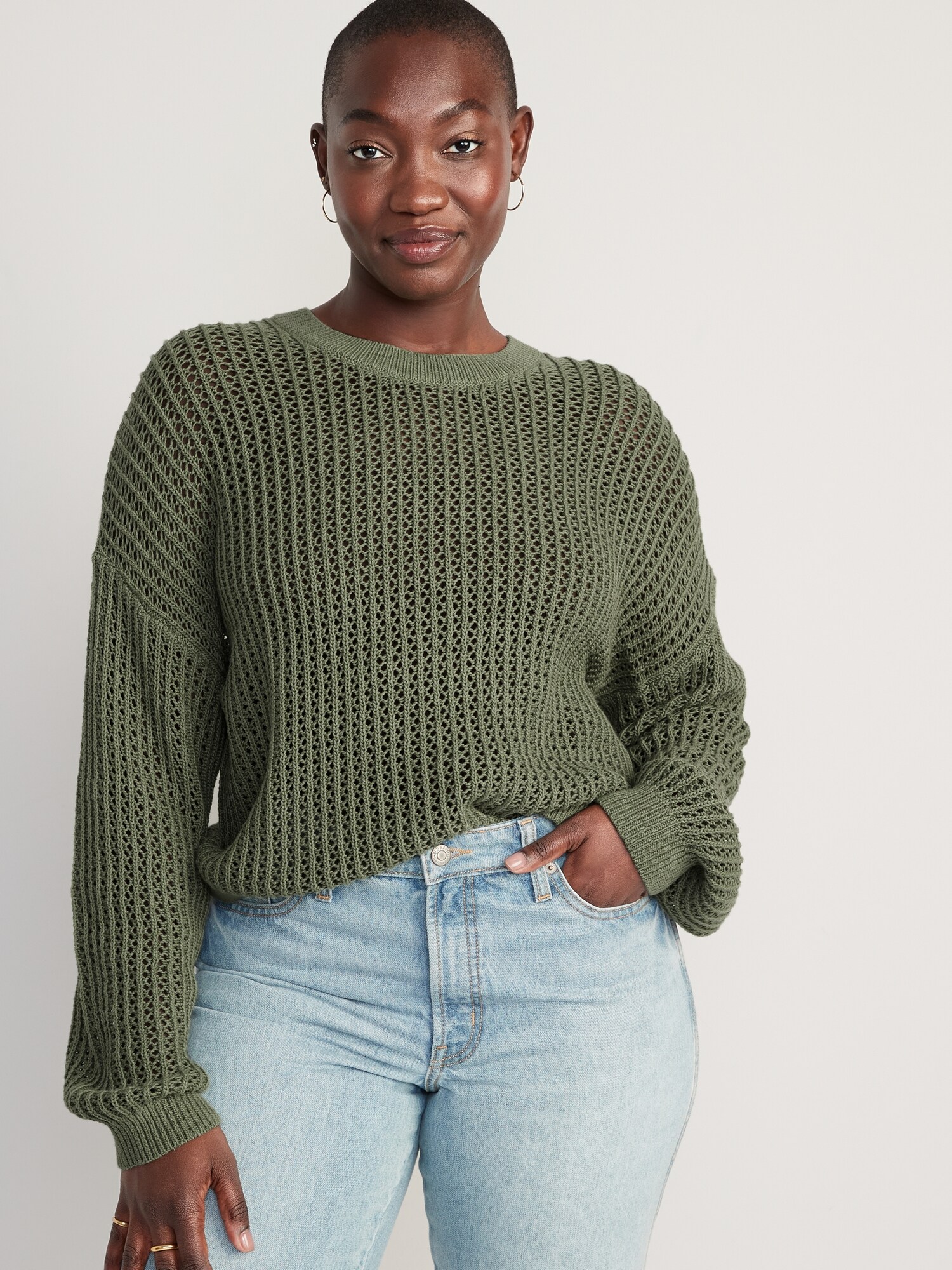 LongSleeve Cropped Crochet Sweater for Women Old Navy