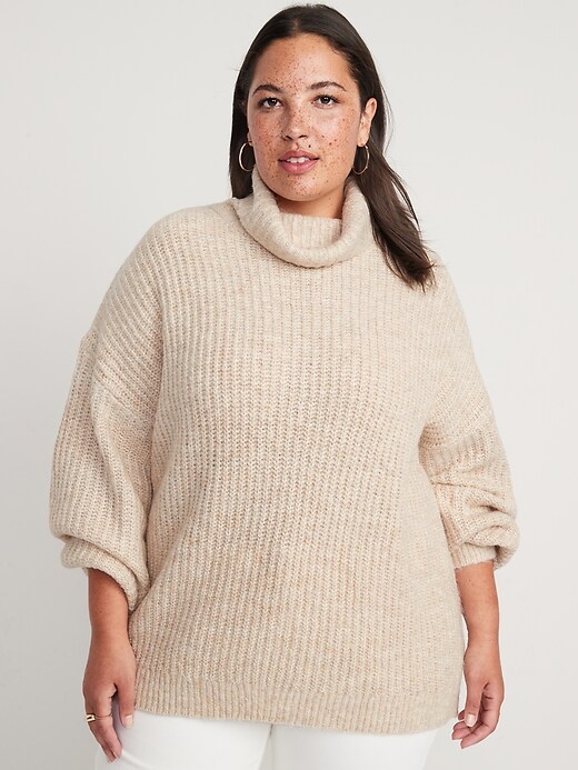 Image number 7 showing, Cozy Shaker-Stitch Turtleneck Tunic Sweater for Women