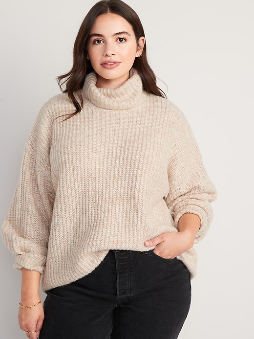 Image number 5 showing, Cozy Shaker-Stitch Turtleneck Tunic Sweater for Women