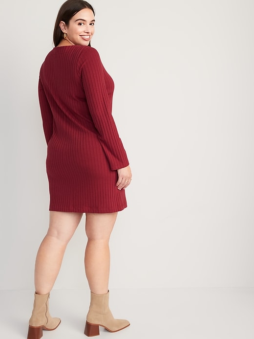 Image number 6 showing, Long-Sleeve Rib-Knit Button-Front Mini Shift Dress