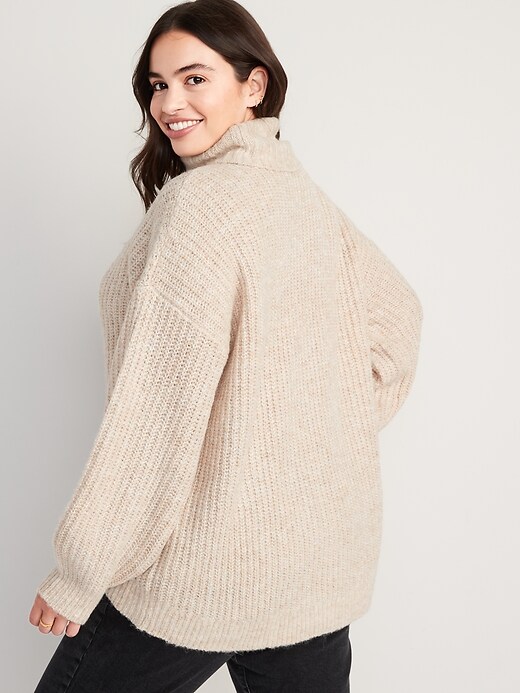 Image number 6 showing, Cozy Shaker-Stitch Turtleneck Tunic Sweater for Women