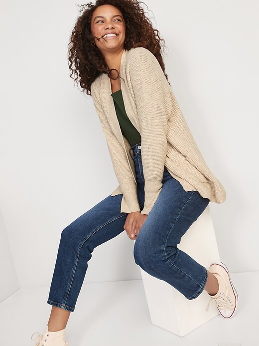 Image number 3 showing, Heathered Waffle-Knit Open-Front Cardigan for Women