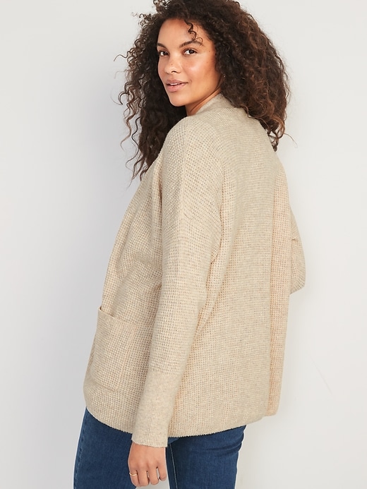 Image number 2 showing, Heathered Waffle-Knit Open-Front Cardigan for Women