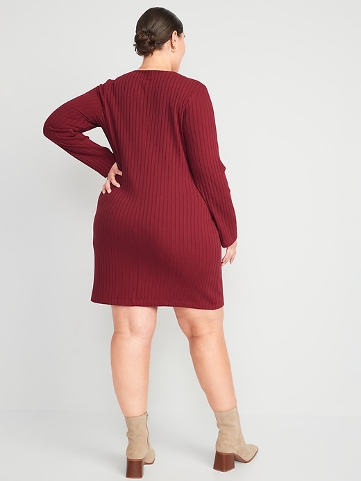 Image number 8 showing, Long-Sleeve Rib-Knit Button-Front Mini Shift Dress