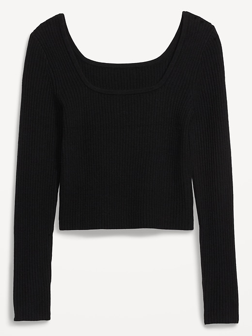 Image number 4 showing, Fitted Cropped Square-Neck Rib-Knit Sweater for Women