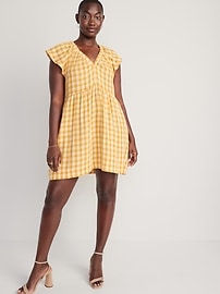Flutter-Sleeve Plaid Mini Swing Dress for Women