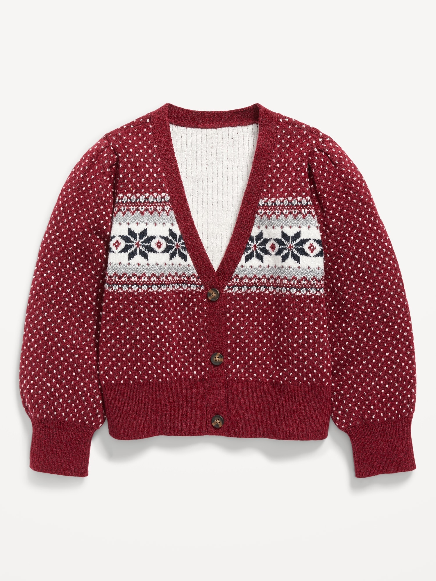 Old Navy Button-Front Fair Isle Cardigan Sweater for Girls red. 1