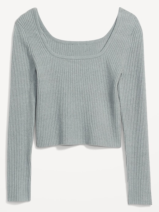 Image number 4 showing, Fitted Cropped Square-Neck Rib-Knit Sweater for Women
