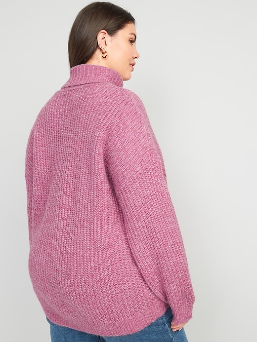 Image number 8 showing, Shaker-Stitch Tunic-Length Turtleneck Sweater for Women