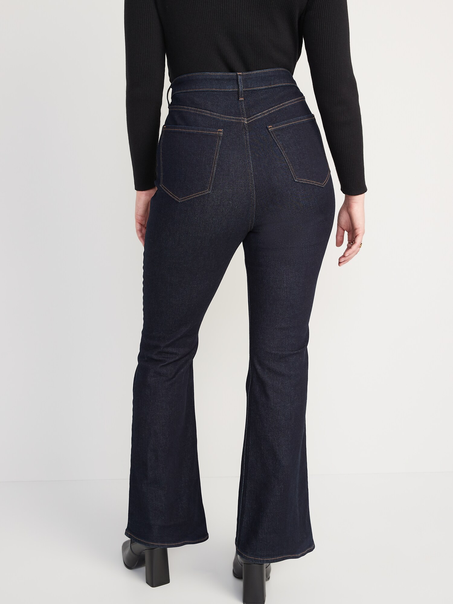 Topshop Curve Joni flare jeans in washed black