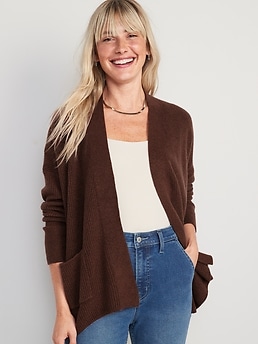 Waffle-Knit Open-Front Cardigan for Women