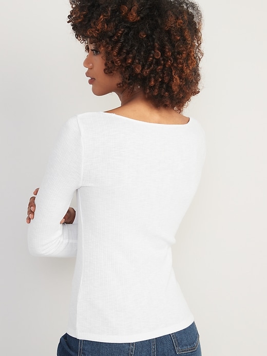 Image number 2 showing, Long-Sleeve Cinched-Front Rib-Knit T-Shirt