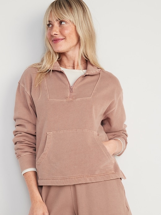 View large product image 1 of 1. Mock-Neck Quarter-Zip Fleece Sweatshirt for Women
