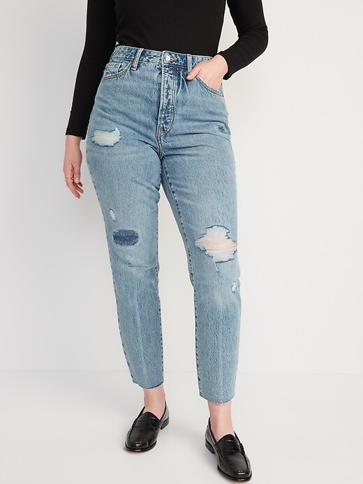 Image number 5 showing, Higher High-Waisted Button-Fly OG Straight Ripped Non-Stretch Jeans for Women