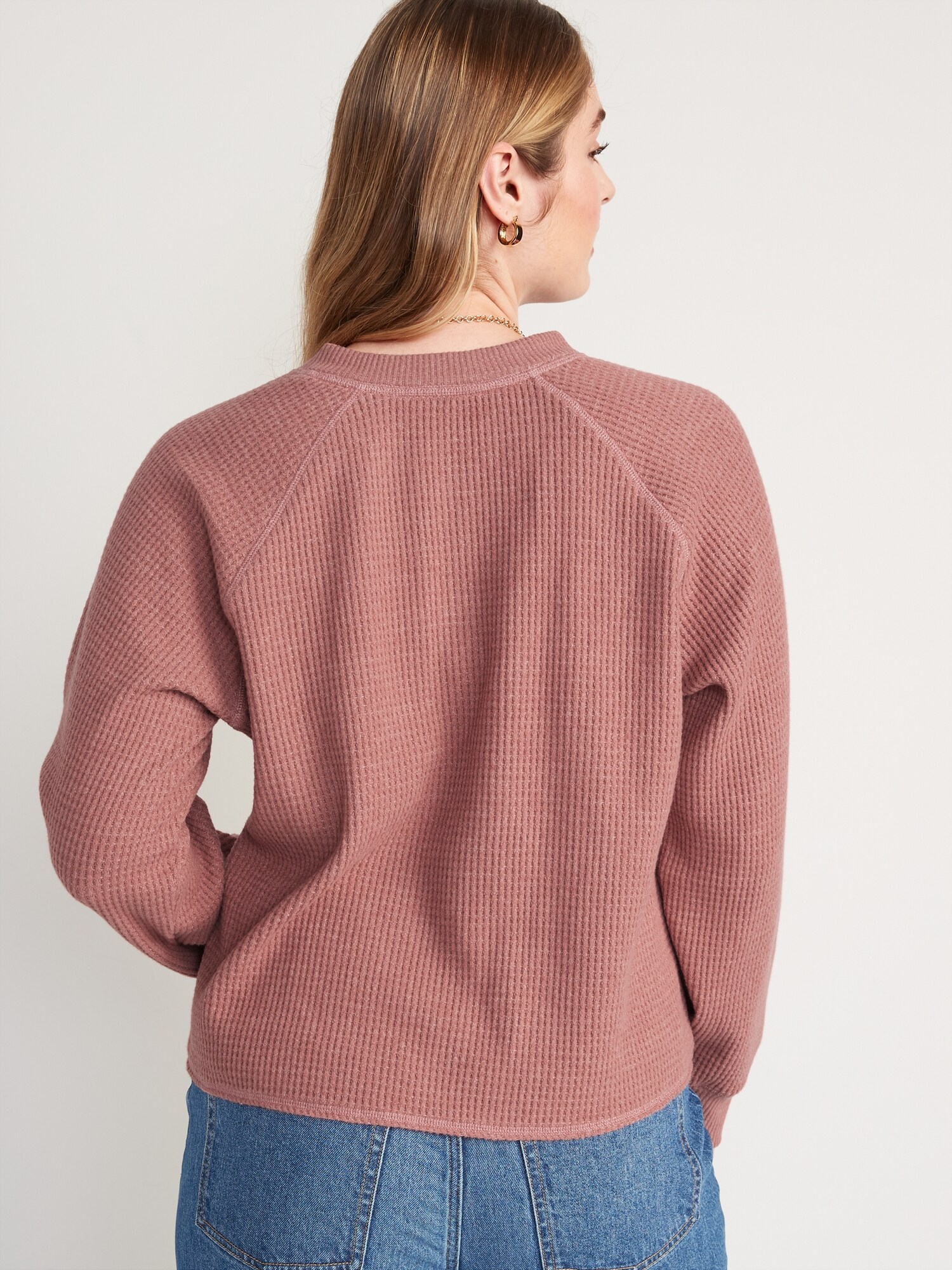 Waffle-Knit Henley Top for Women