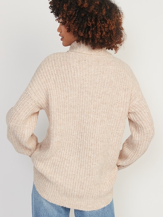 Image number 2 showing, Cozy Shaker-Stitch Turtleneck Tunic Sweater for Women