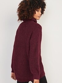 Shaker-Stitch Tunic-Length Turtleneck 