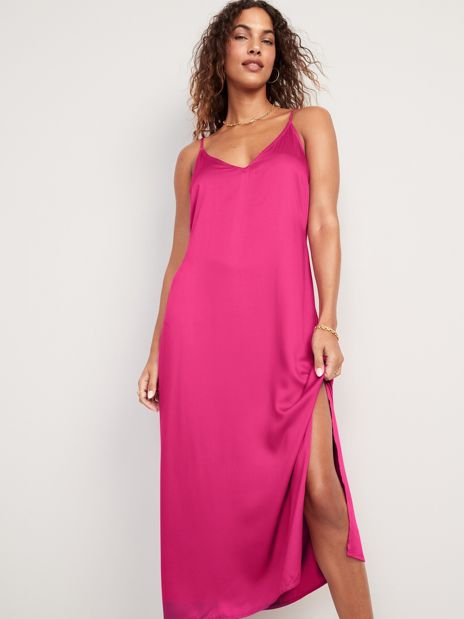 Satin Smocked Midi Slip Dress | Old Navy