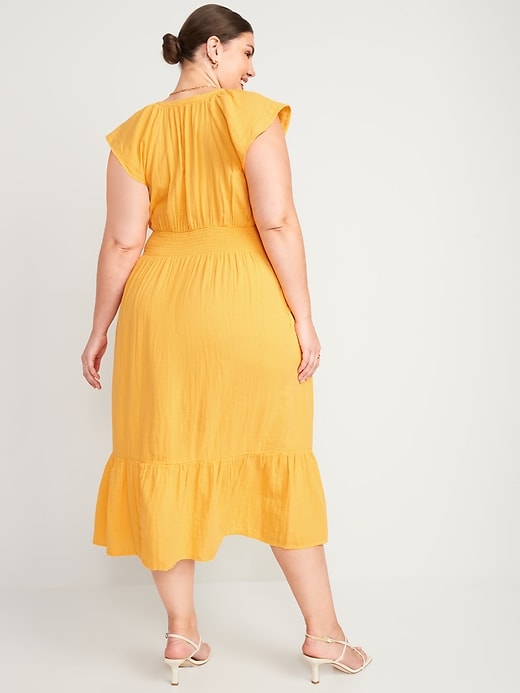 Image number 8 showing, Waist-Defined Flutter-Sleeve Smocked Midi Dress for Women