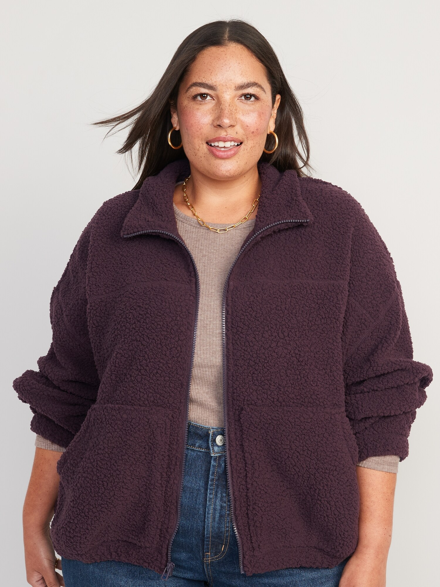 Slouchy Sherpa Zip Jacket for Women 