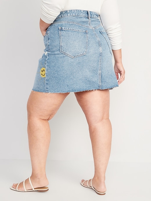 Image number 8 showing, Higher High-Waisted Button-Fly Embroidered Mini Jean Skirt for Women