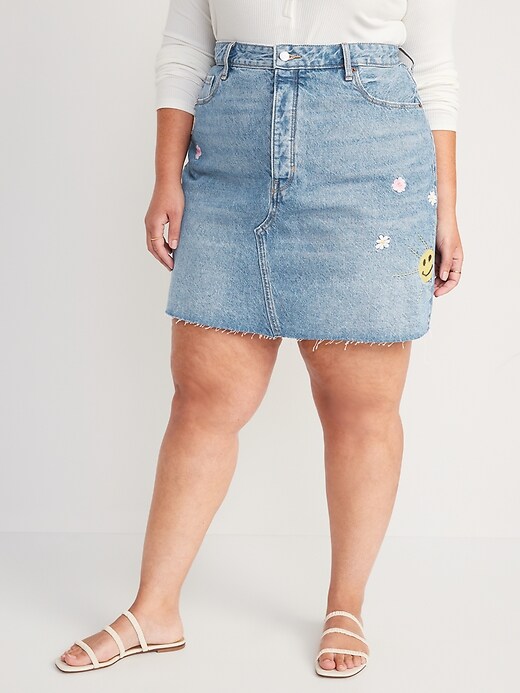 Image number 7 showing, Higher High-Waisted Button-Fly Embroidered Mini Jean Skirt for Women