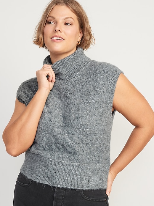 Image number 5 showing, Sleeveless Cropped Cable-Knit Turtleneck Sweater for Women