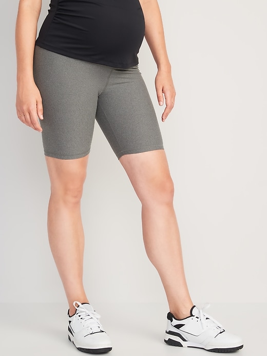 Image number 1 showing, Maternity Full Panel PowerSoft Biker Shorts -- 8-inch inseam