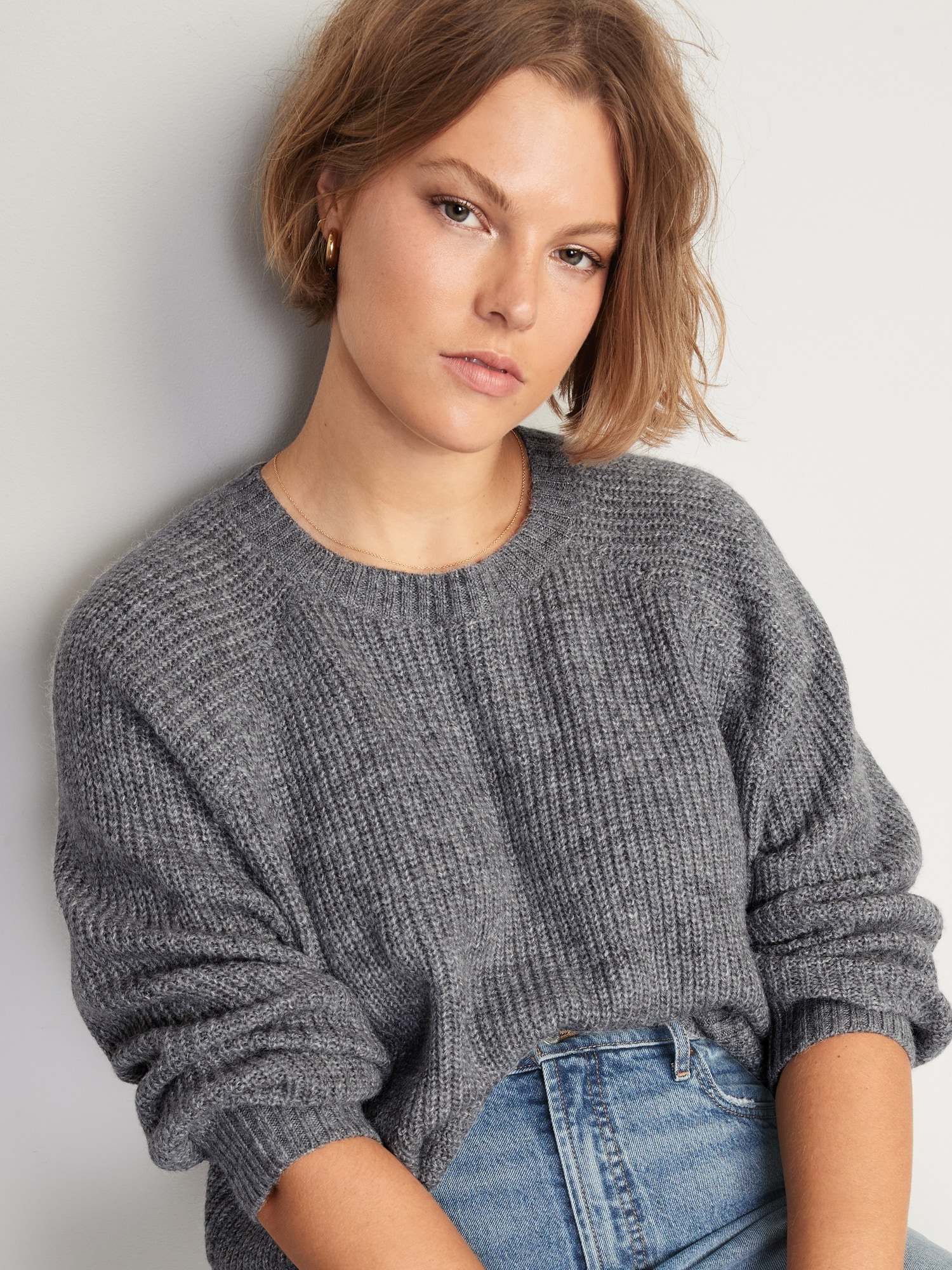 Heathered Cozy Shaker-Stitch Pullover Sweater for Women