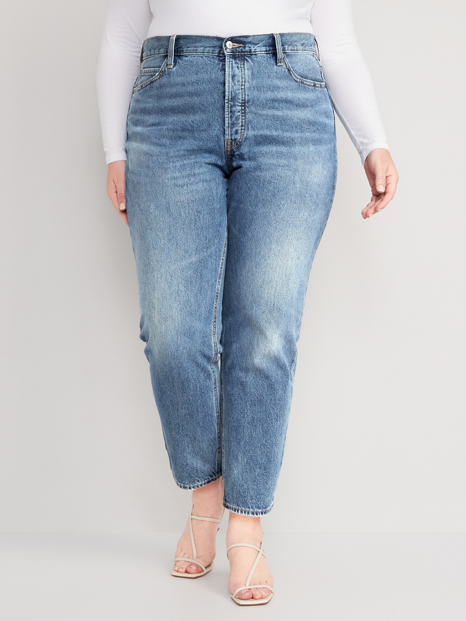 NMMONI CROPPED HIGH WAISTED STRAIGHT FIT JEANS, Blue