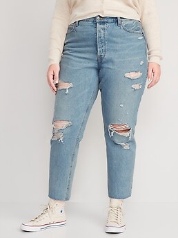 Extra High-Waisted Button-Fly Sky-Hi Straight Ripped Non-Stretch Jeans