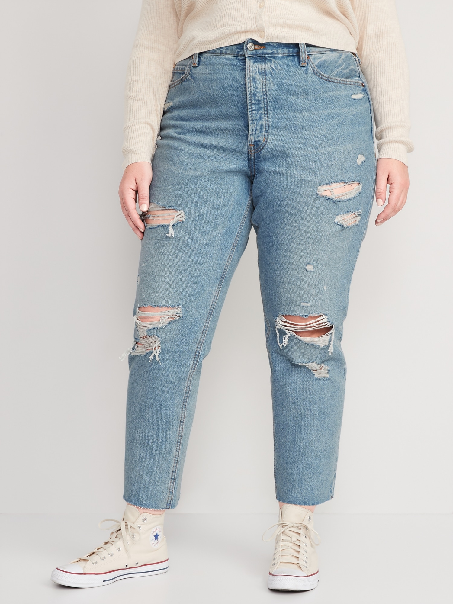 Extra High-Waisted Button-Fly Sky-Hi Straight Ripped Non-Stretch Jeans ...