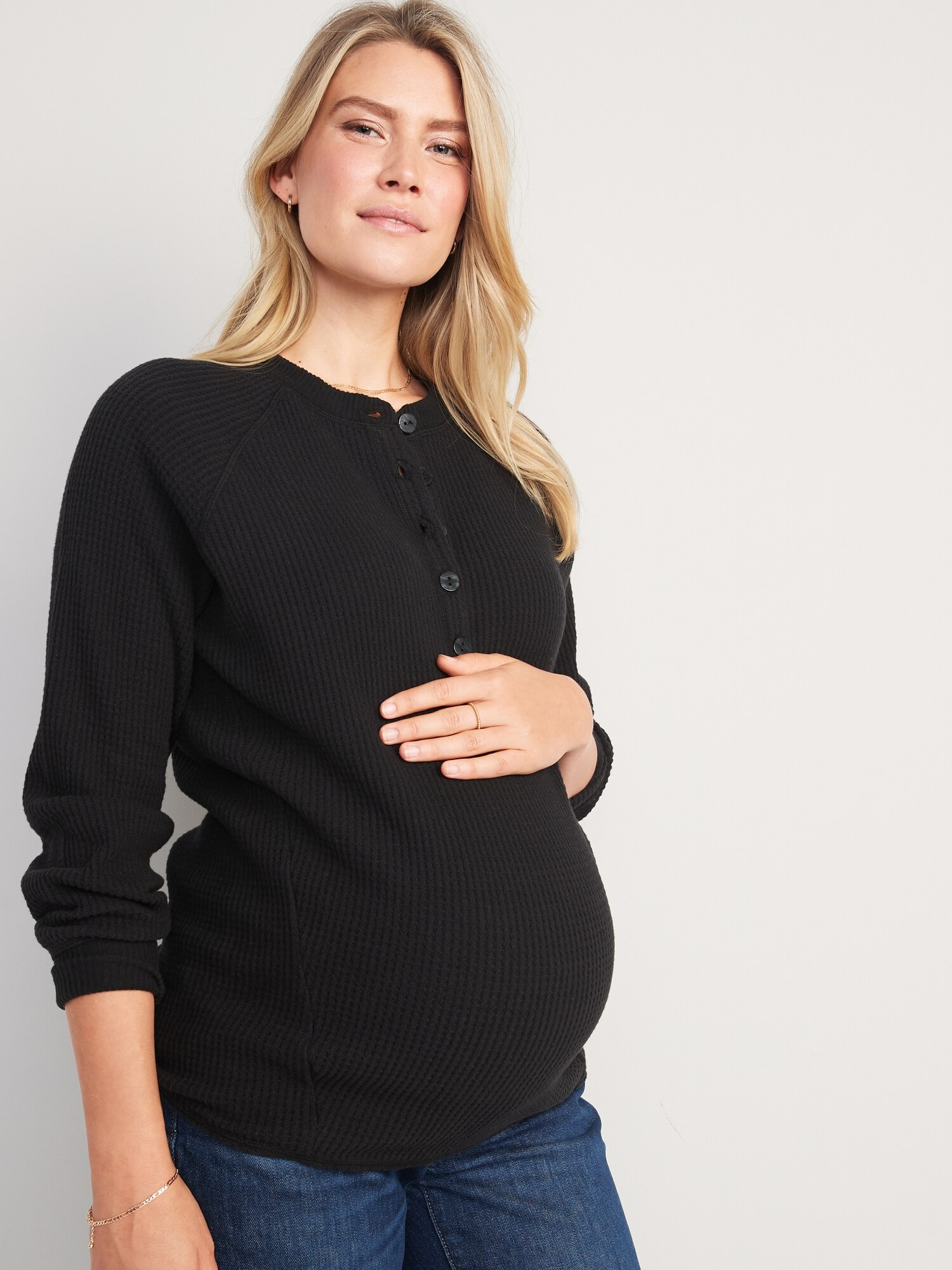 Blouse Manches Longues Old Navy Femme - Bleu Marine - Taille L - Gaufré Henley