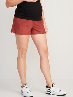 Maternity Rollover-Waist PowerSoft Shorts -- 3-inch inseam