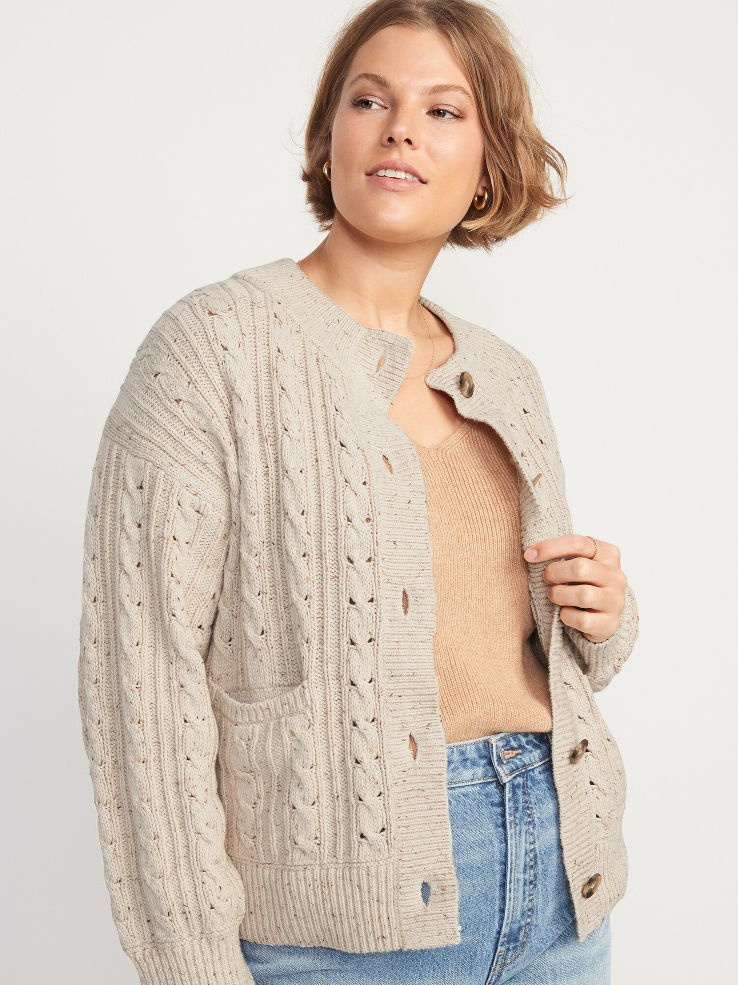 Cream cable 2024 knit cardigan womens