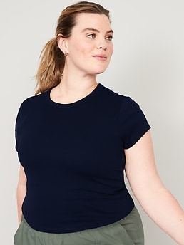 Short-Sleeve UltraLite Cropped Rib-Knit T-Shirt for Women