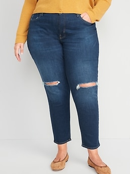 Curvy High-Waisted O.G. Straight Ripped Ankle Jeans for Women