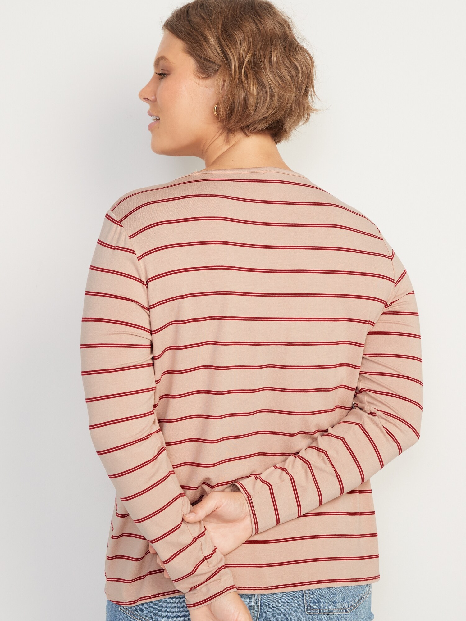 Luxe Striped Long-Sleeve T-Shirt for Women | Old Navy