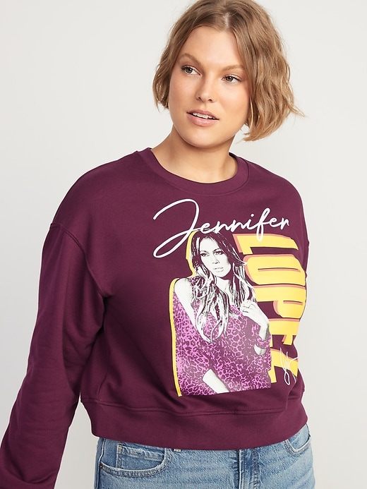 Image number 5 showing, Oversized Licensed Rock Star Cropped Sweatshirt for Women