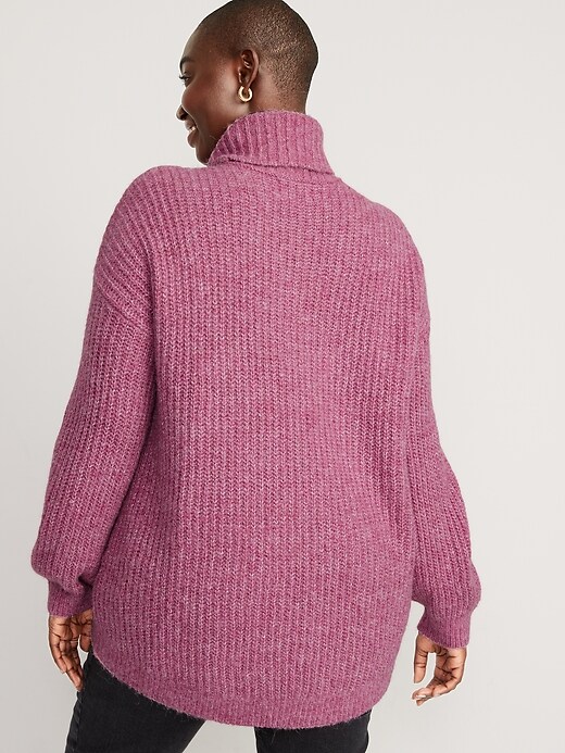 Image number 6 showing, Shaker-Stitch Tunic-Length Turtleneck Sweater for Women