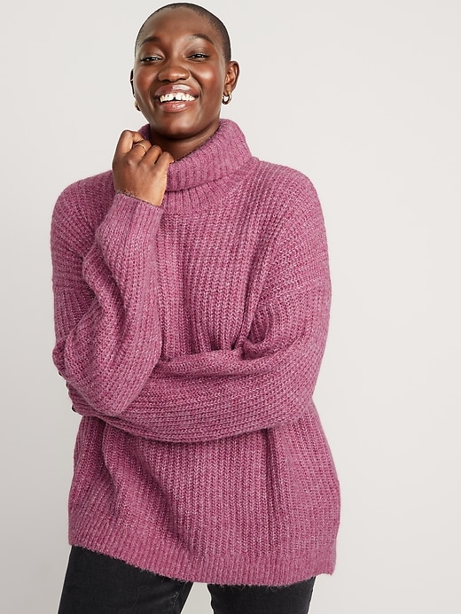 Image number 5 showing, Shaker-Stitch Tunic-Length Turtleneck Sweater for Women