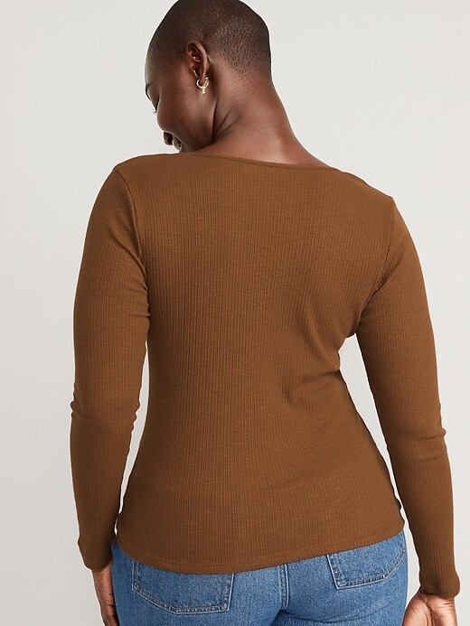 AMUR Womens Long Sleeve V Neck Ribbed Cropped Shirt Brown Cotton Size -  Shop Linda's Stuff